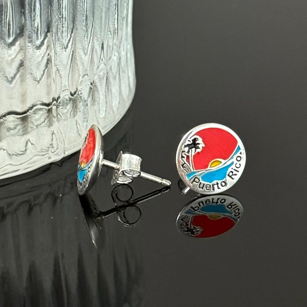 Puerto Rico Earrings S925 Sterling Silver Handmade Ear Stud - Picture 3 of 5